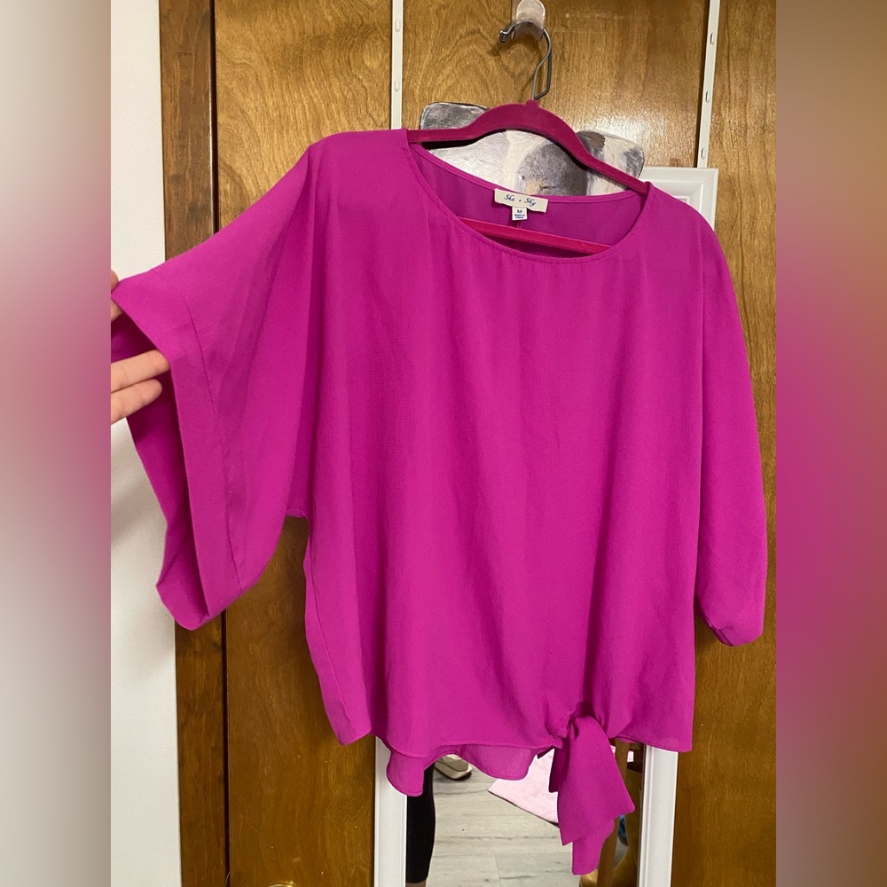 She + Sky Fuchsia Blouse with Tie Detail